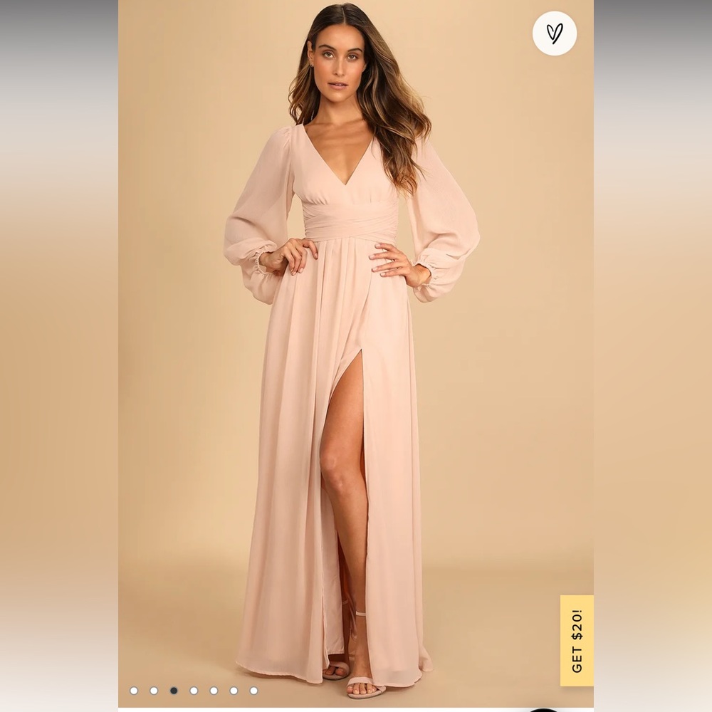 Enchant My Love Blush V-Neck Long Sleeve Maxi Dress 💕